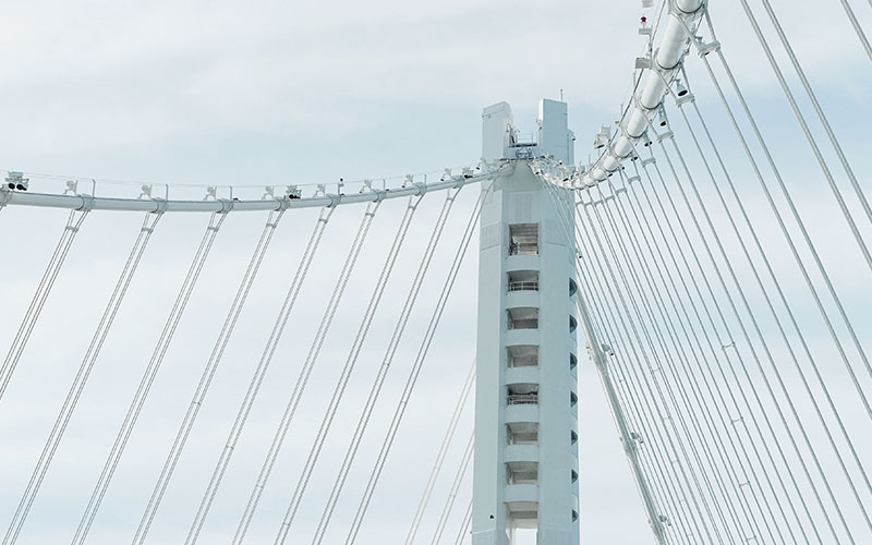 Suspension bridge tower and cables